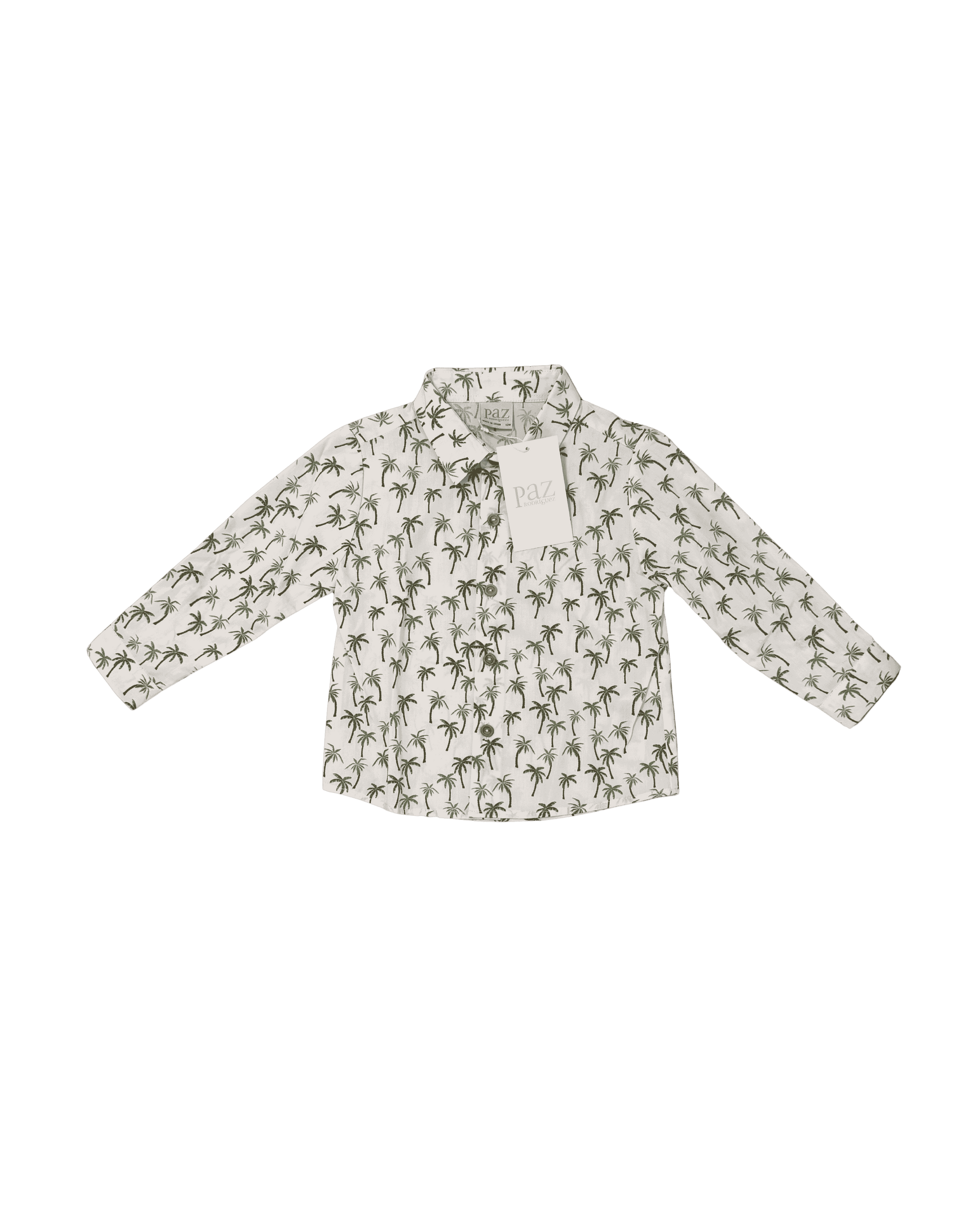 Paz Rodriguez Long-Sleeve Button Down Palm Tree Shirt 12M