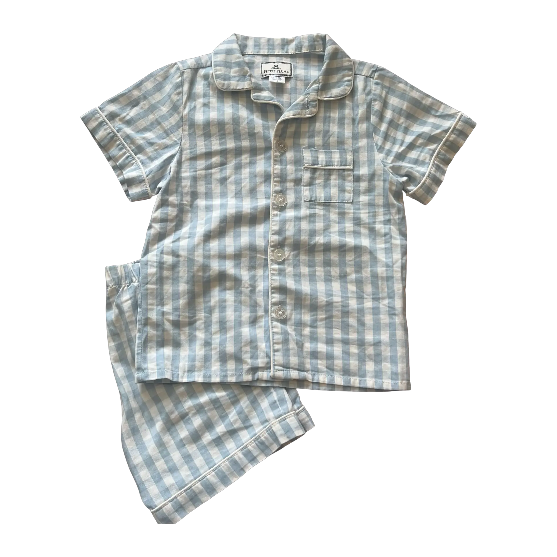 Petite Plume Twill Short Set in Light Blue Gingham 4Y