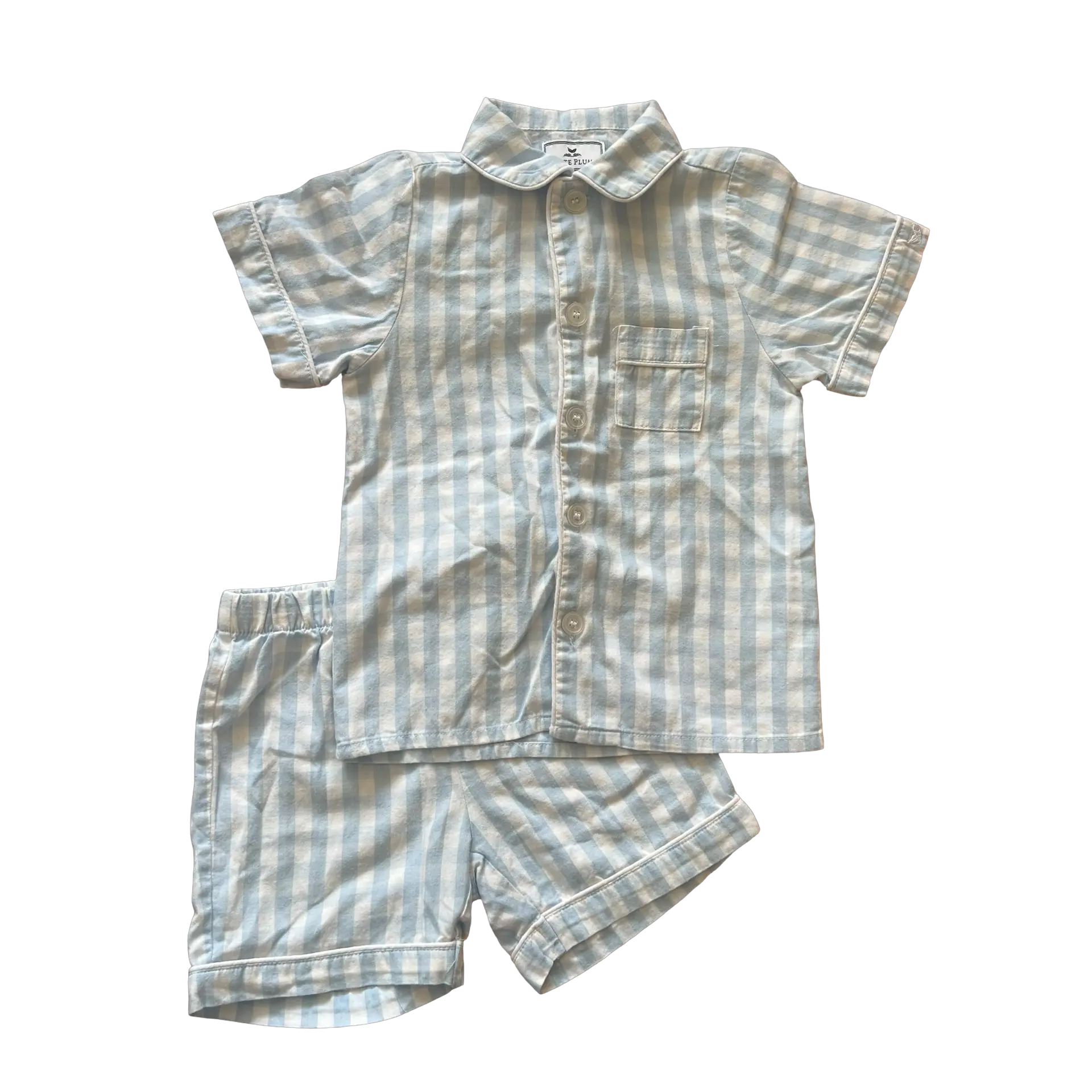 Petite Plume Twill Short Set in Light Blue Gingham 5Y