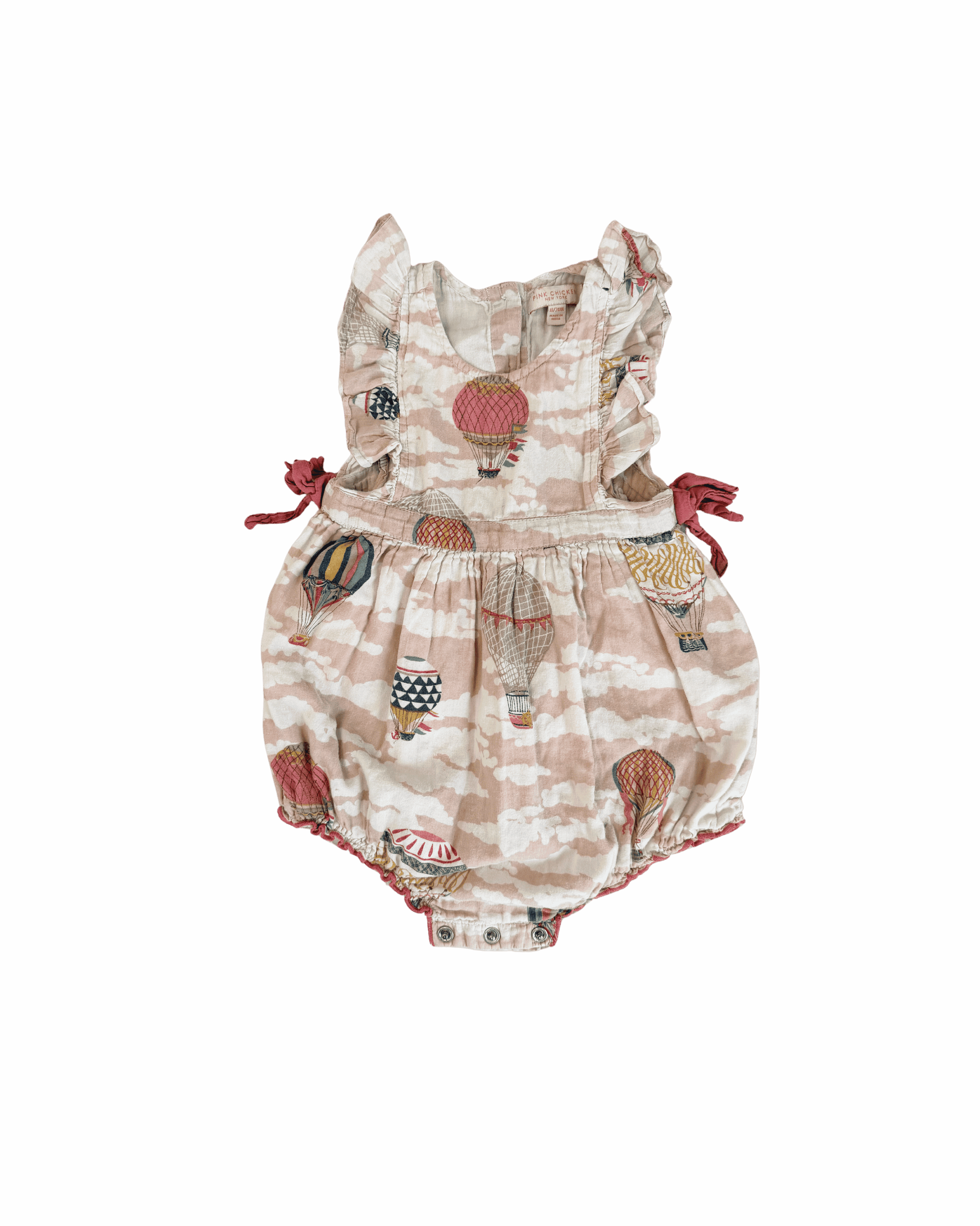 Pink Chicken Hot Air Balloon Print Bubble Romper 18-24M