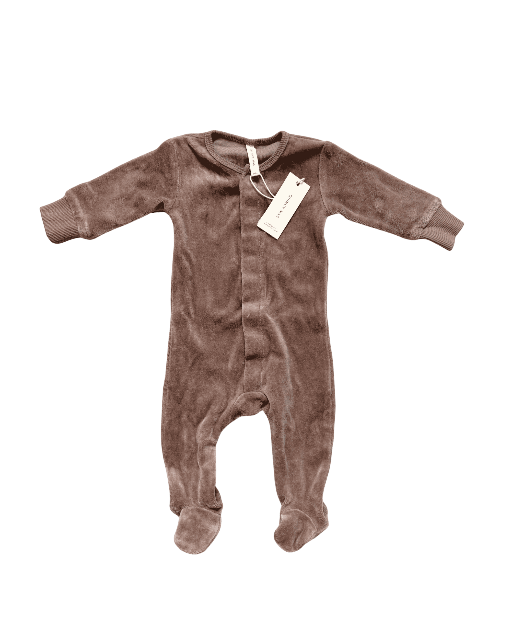 Quincy Mae Brown Velvet Snap Footie 0-3M