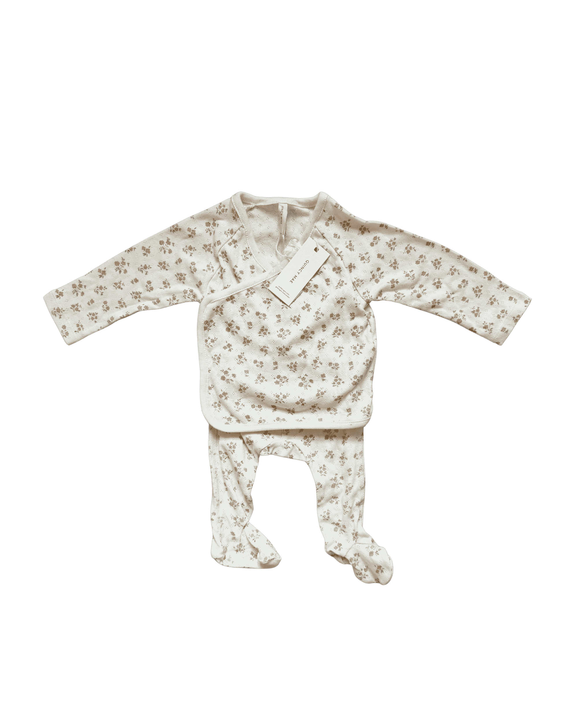 Quincy Mae Floral Wrap Top and Footed Pant Set 3-6M