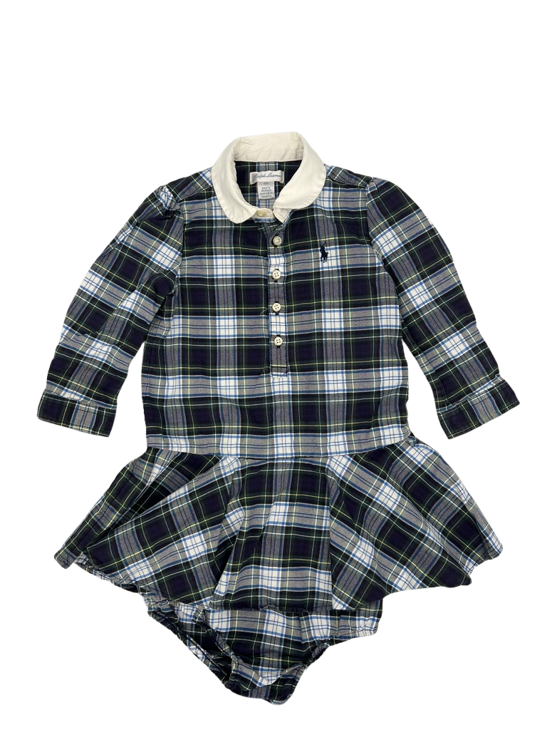 Ralph Lauren Checkered Long Sleeve Dress (w/ Romper) 18M