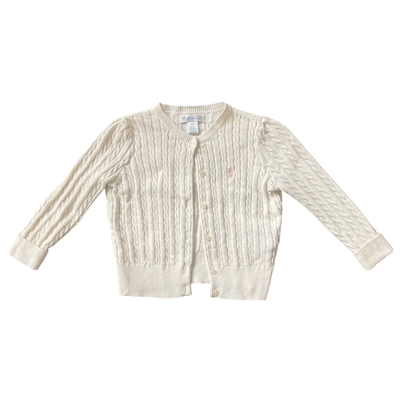Ralph Lauren White Cable Knit Cardigan 24M