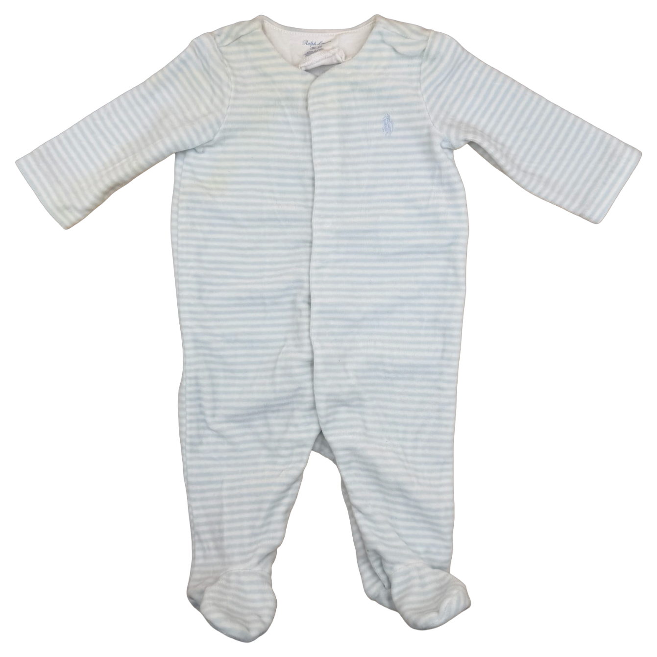 Ralph Lauren Blue and White Stripe Fleece Coverall 3M