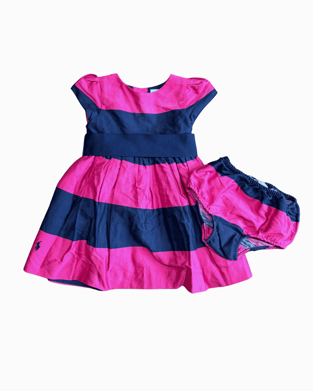 Ralph Lauren Pink and Navy Striped Short-Sleeve Dress with Bloomers 6M