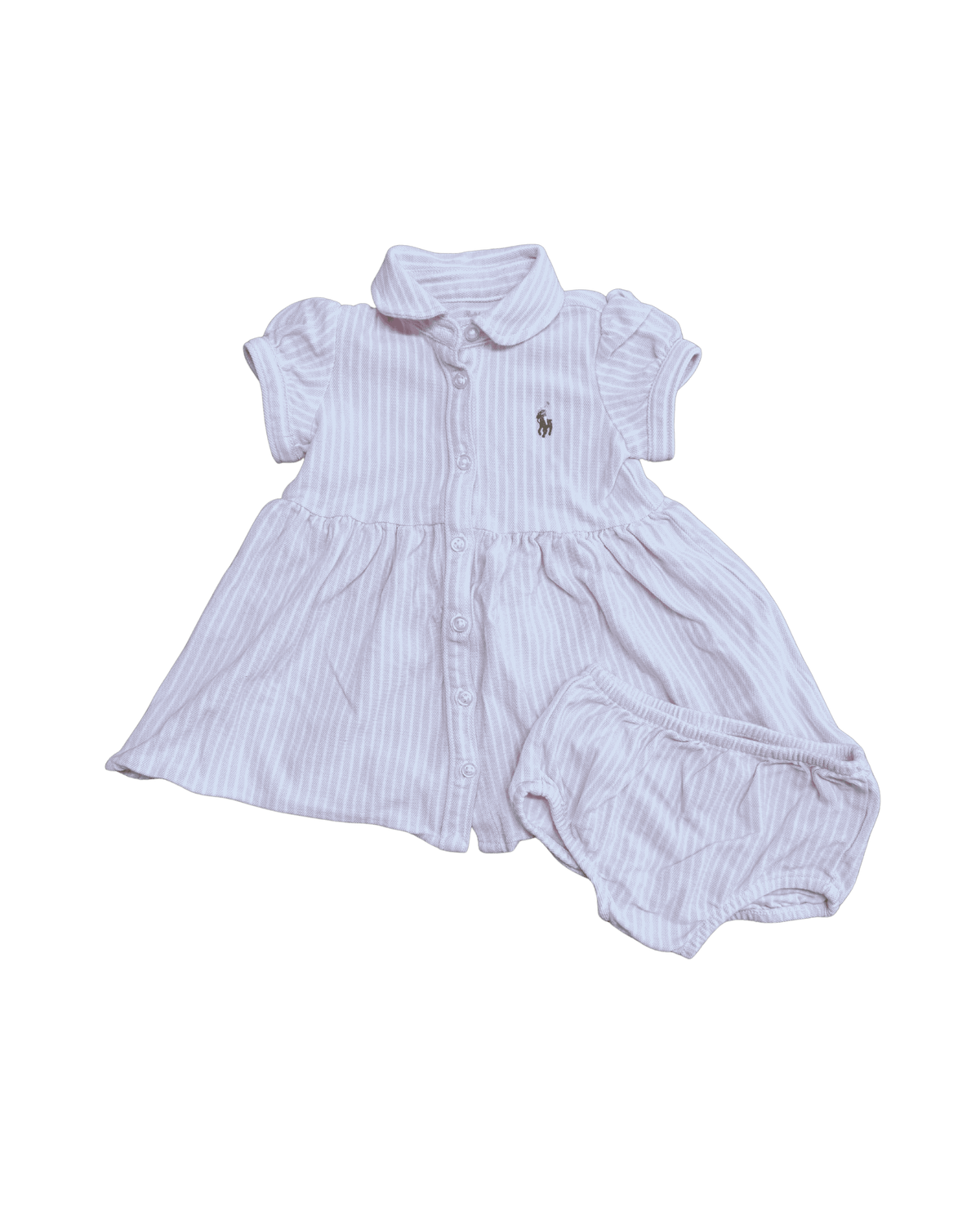 Ralph Lauren Pink Striped Knit Oxford Dress and Bloomer Set 6M