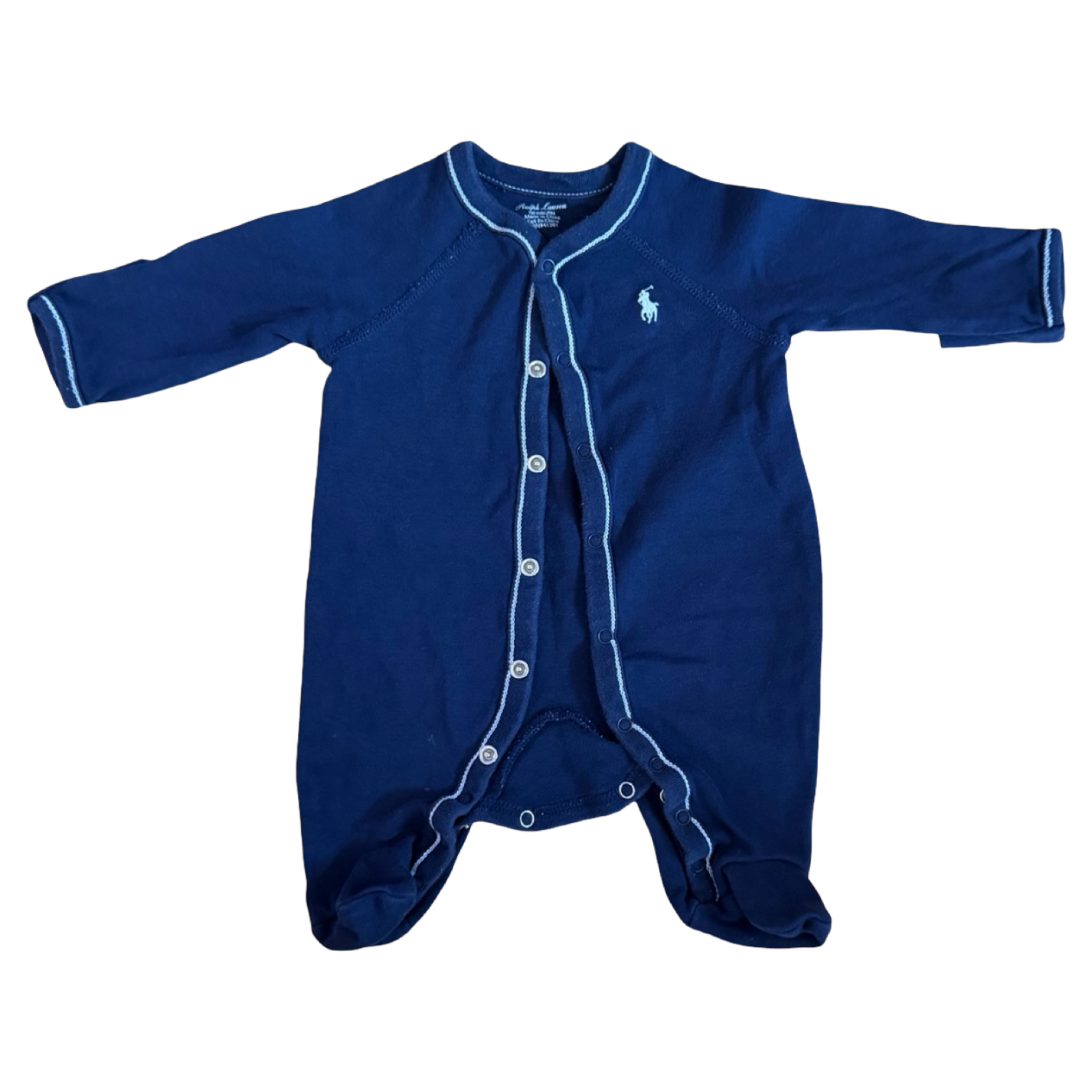 Ralph Lauren Navy Footed Onesie NB