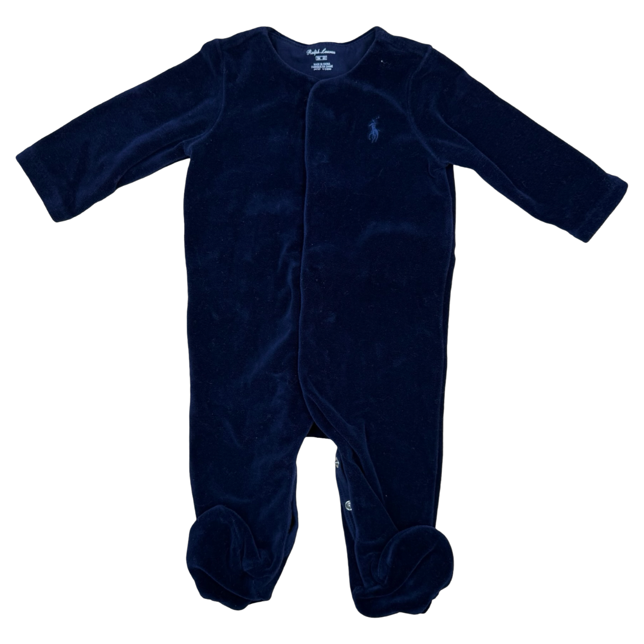 Ralph Lauren Navy Velour Footed Coverall 3M