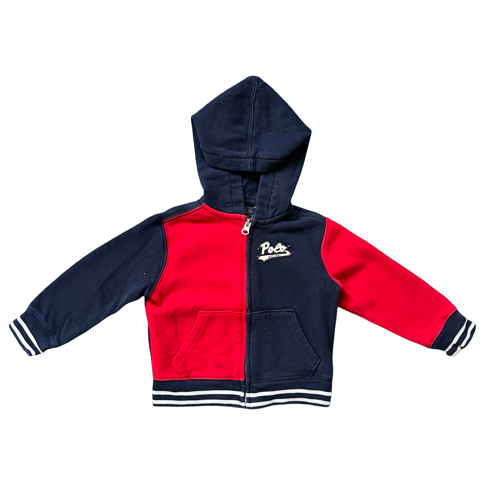 Ralph Lauren Red and Navy Hoodie 2Y