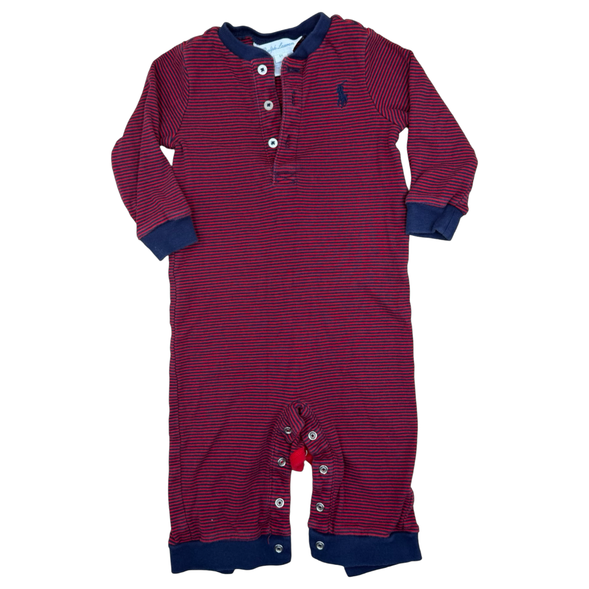 Ralph Lauren Red and Navy Striped Coverall 6M