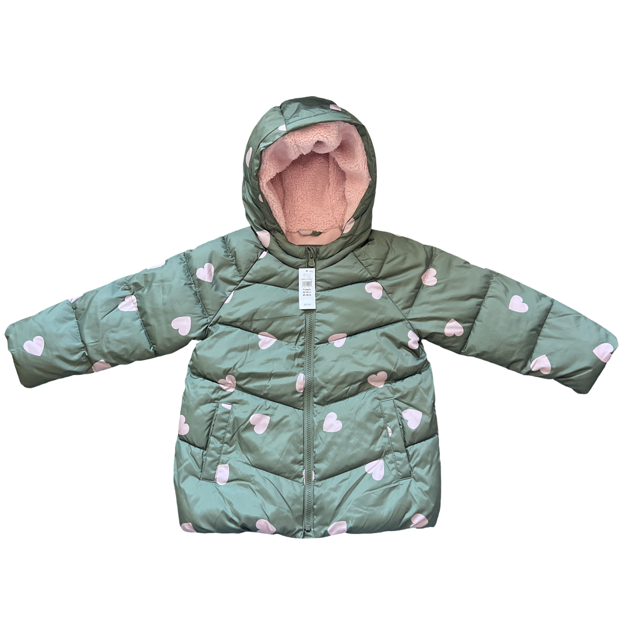GAP Green and Pink Heart Coat 5Y