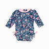 RuffleButts Navy Floral Long-Sleeve One-Piece Rash Guard Swimsuit 3-6M