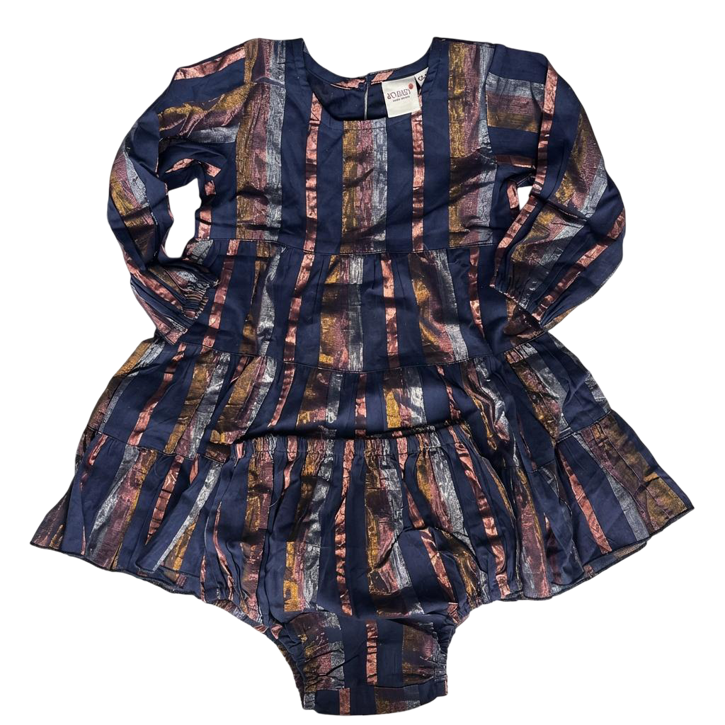 Yo Baby Multi Coloured Long-Sleeve Dress & Diaper Cover Set 12-18M