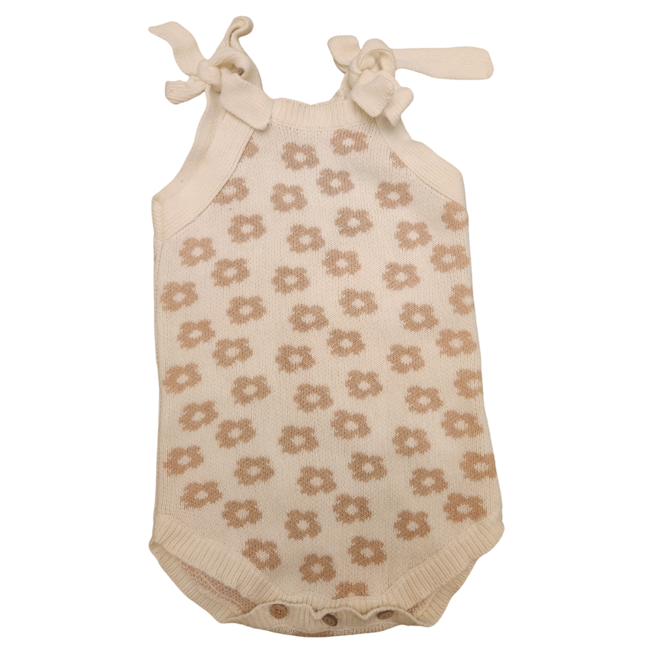 Harp Angel Organic Knit Mocha Daisy Romper 12-18M